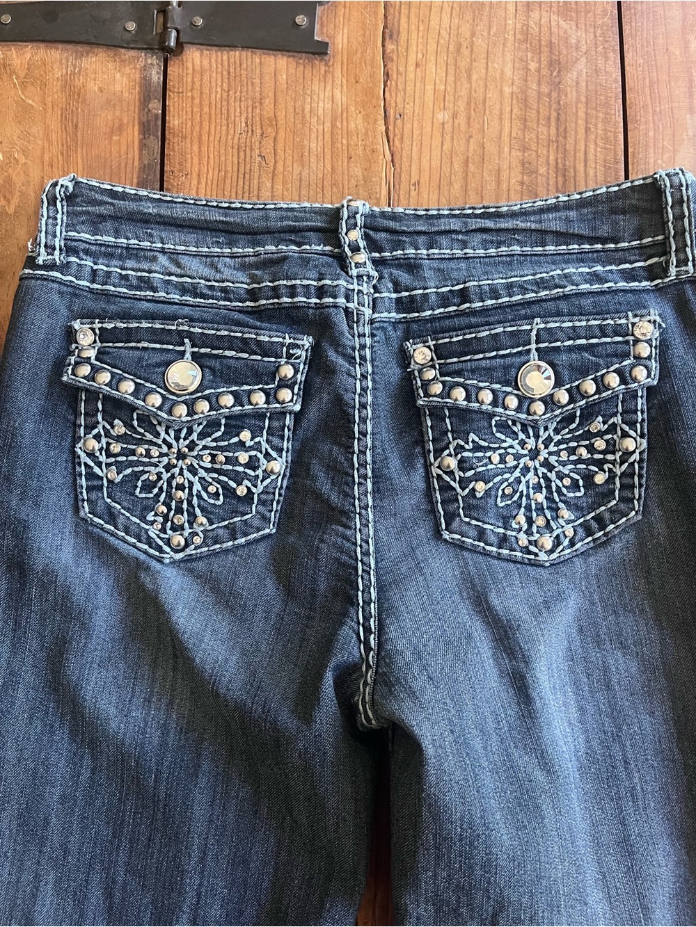 Embellished Dark‎ Blue Boot-Cut Jeans for Women